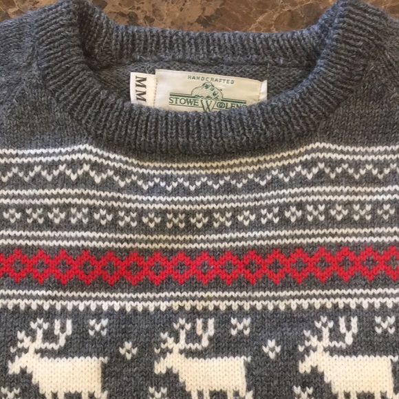 VTG Stowe Woolens Handcrafted Wool Fair Isle Nordic Ski Holiday Sweater Unisex M - Picture 5 of 15